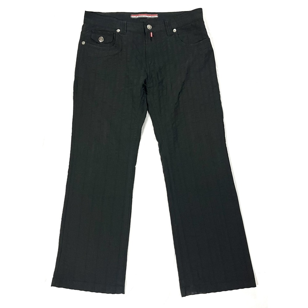 MONDO JEANS Mens 36x34 Black Textured Ribbed Straight Leg Stretch Designer Pants